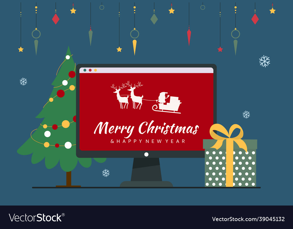 Computer screen with christmas card