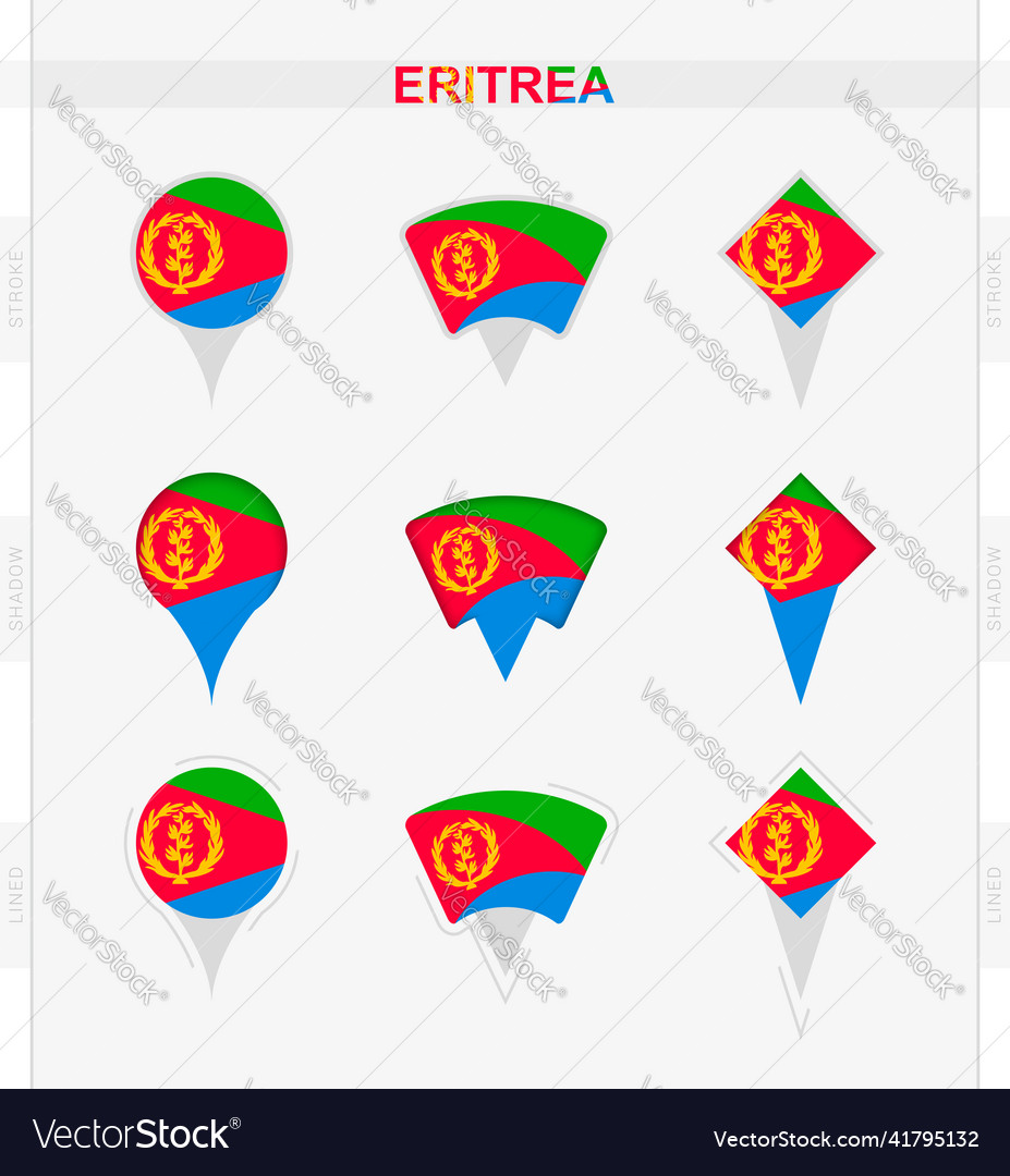 Eritrea flag set of location pin icons