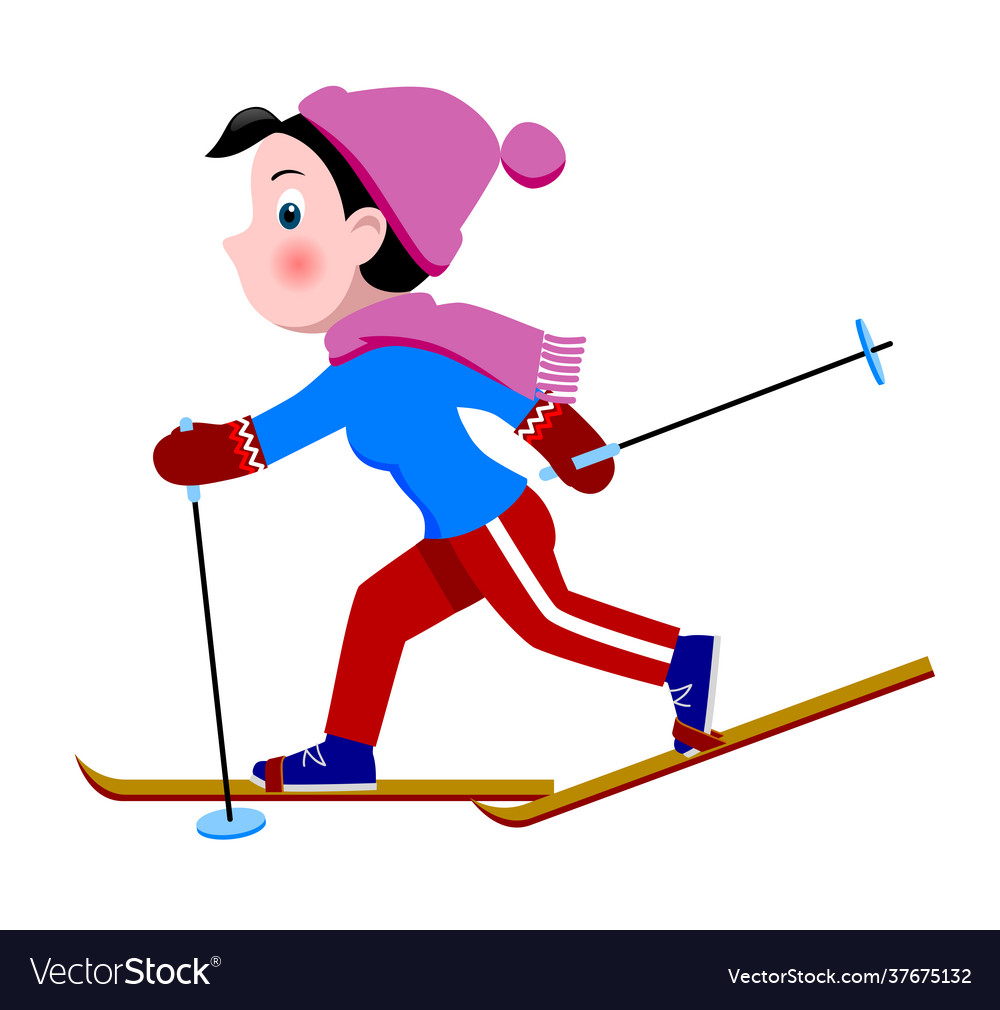 Funny comic skiing girl isolated on white Vector Image