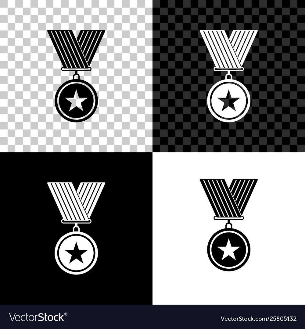 Medal with star icon isolated on black white