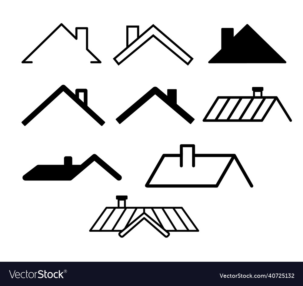 Set of icons of roofs of houses with chimney pipe Vector Image