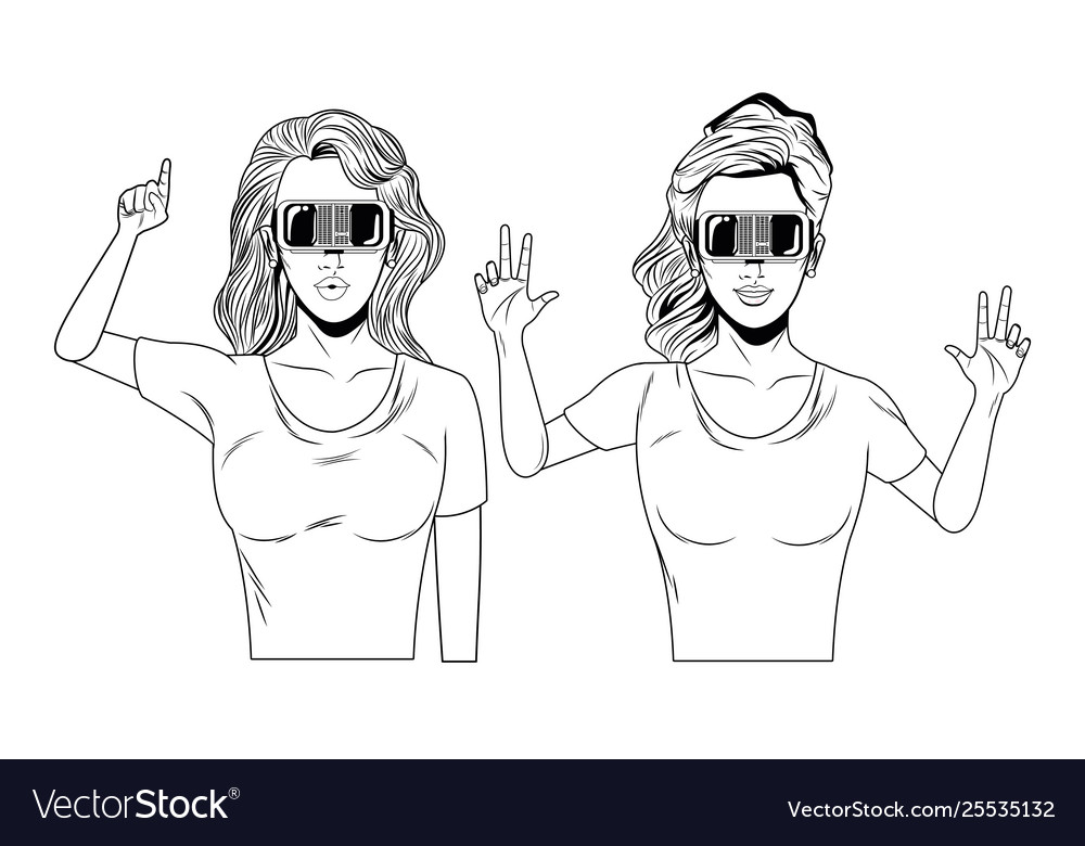 Women with virtual reality headset black and white