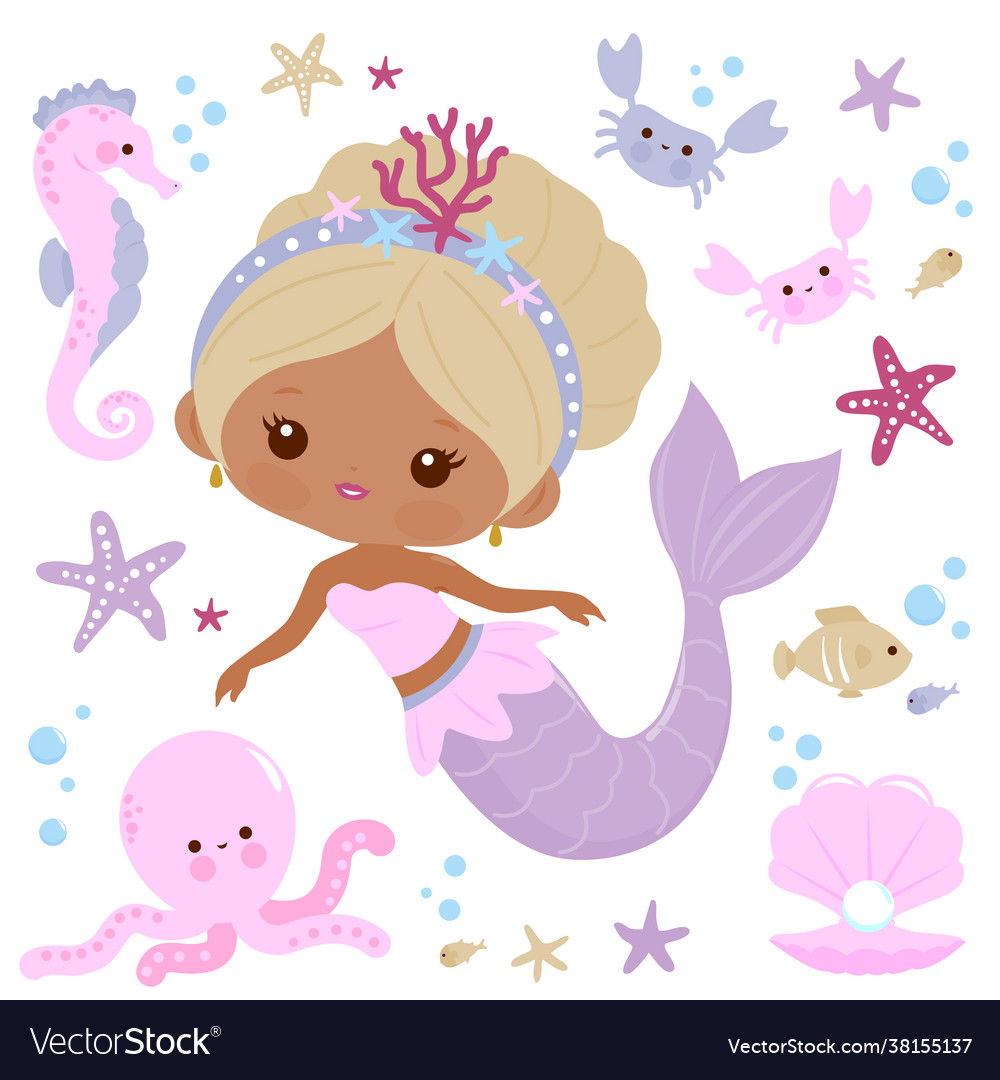 Beautiful mermaid and sea animals Royalty Free Vector Image