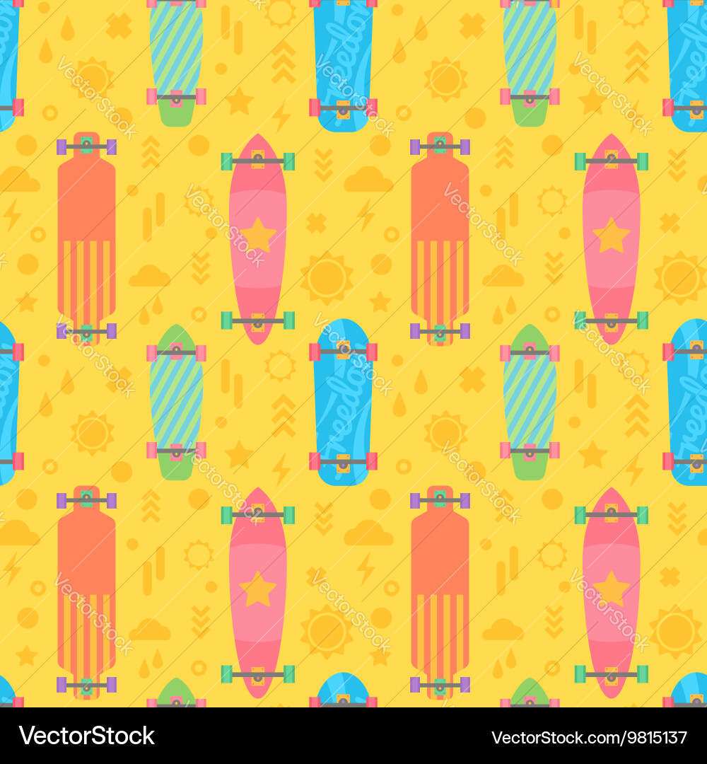 Flat Pattern Multiboard Vector Flat longboards seamless pattern Royalty Free Vector Image