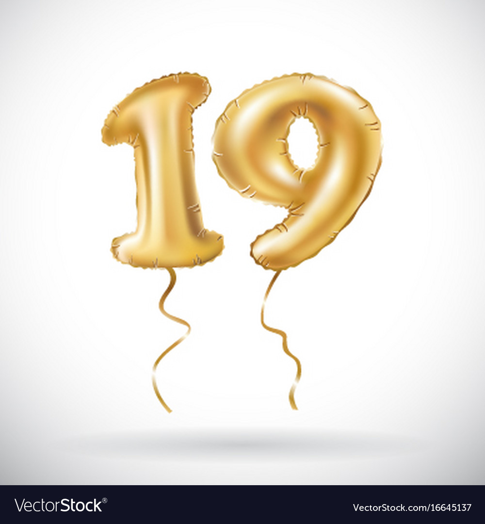 Golden number 19 nineteen metallic balloon party Vector Image