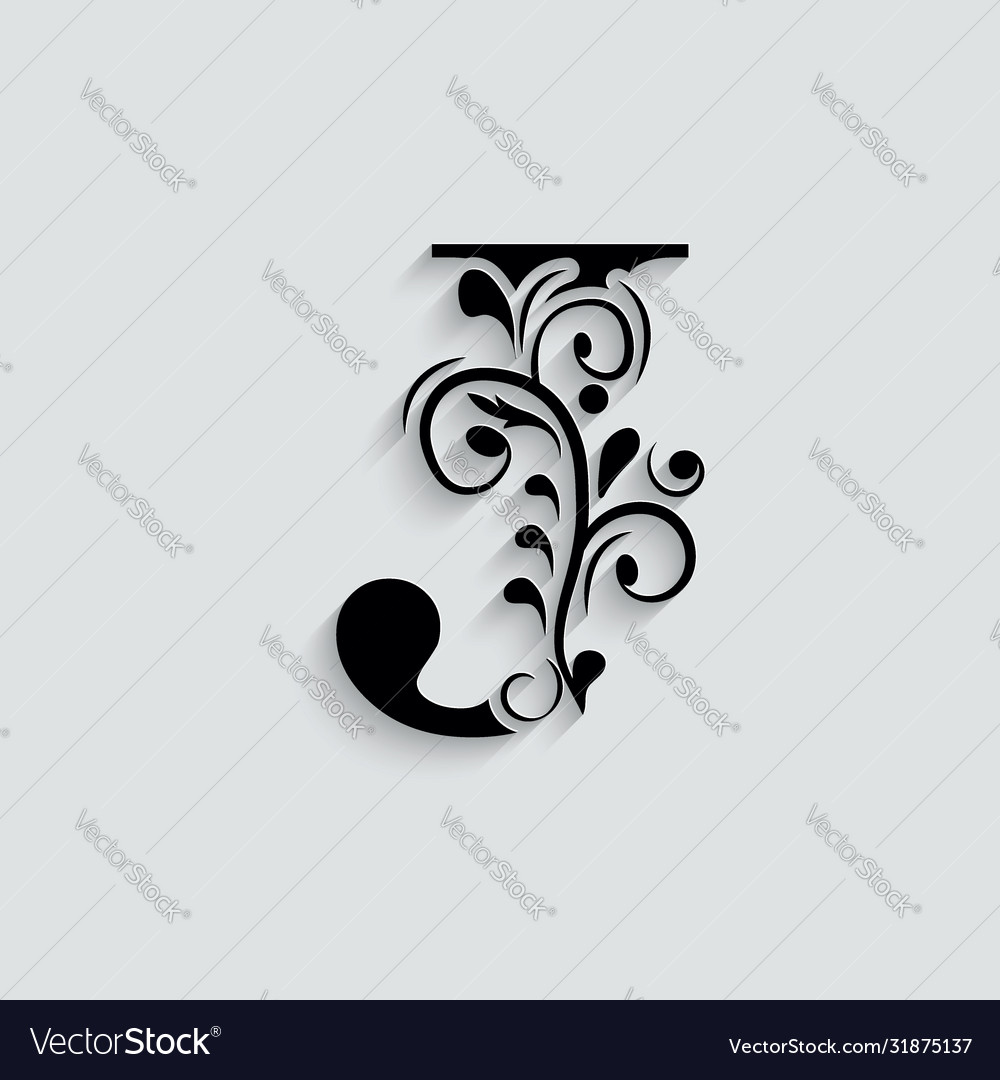 J letter black flower alphabet beautiful capital Vector Image