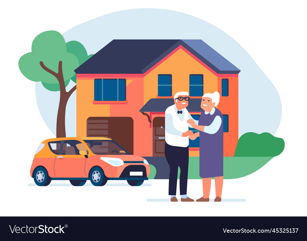 Old couple with house senior family in front Vector Image