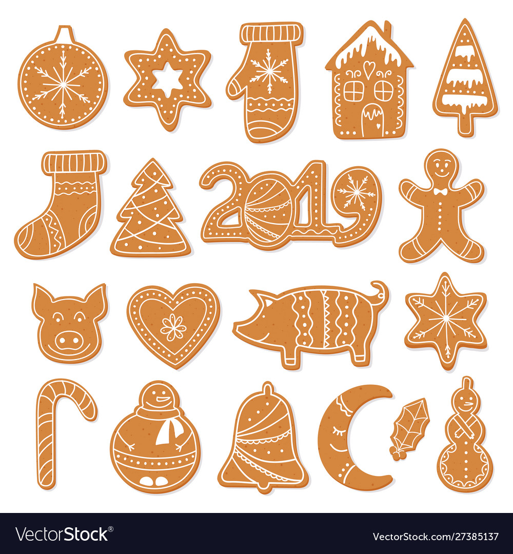 Set christmas gingerbread cookies figures vector image Set christmas gingerbread cookies figures