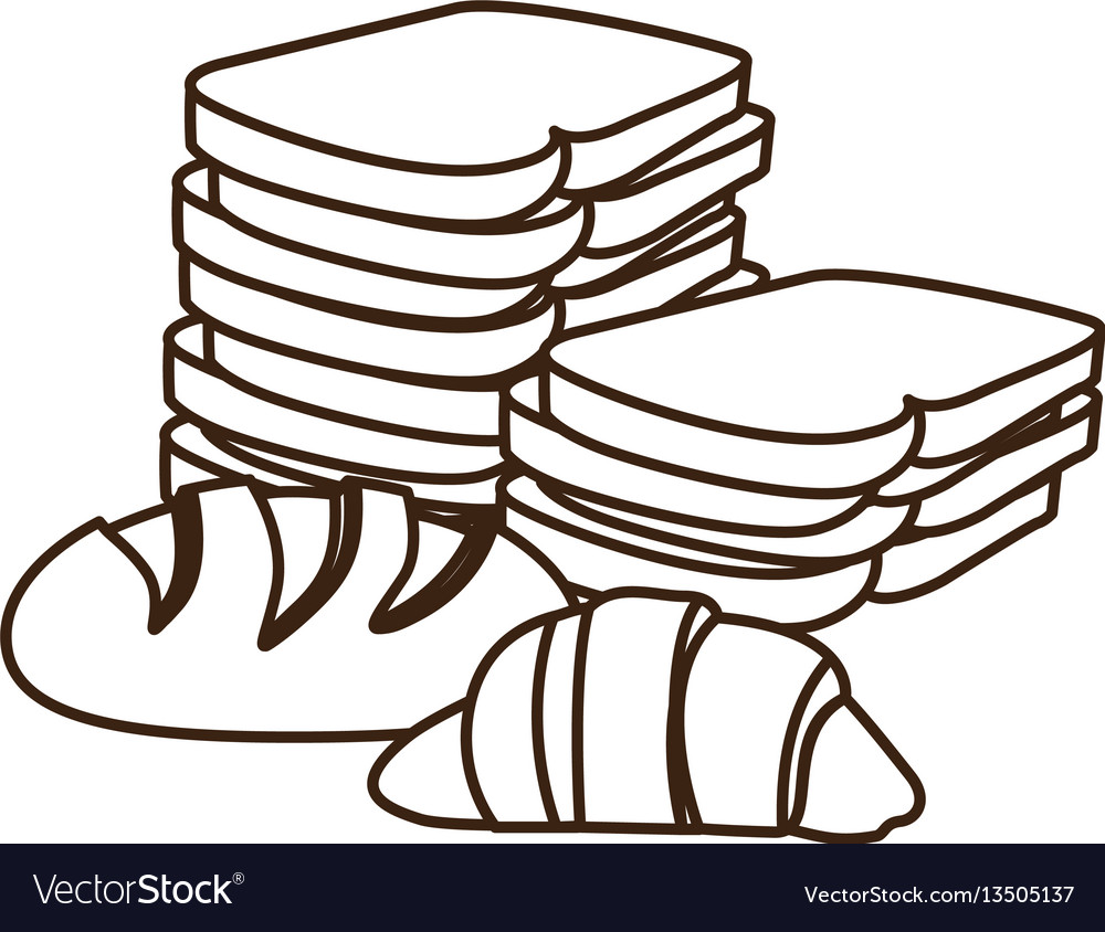 Silhouette stack slices bread and croissant