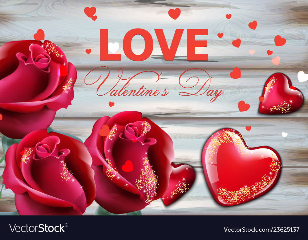 Valentine day card with red roses and hearts