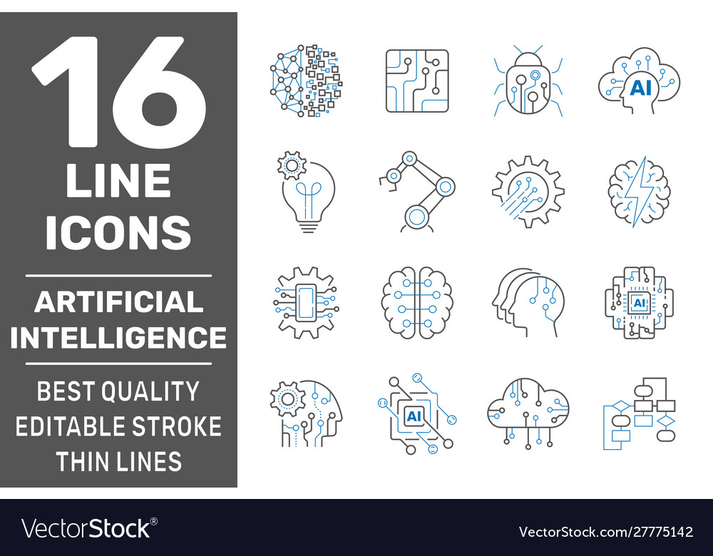 Künstliche Intelligenz Umriss Icons set ai