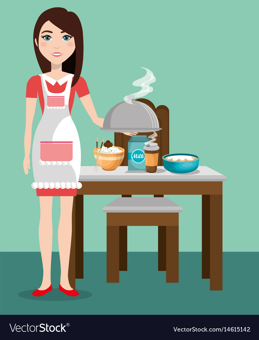 Cute woman cooking in the kitchen Royalty Free Vector Image