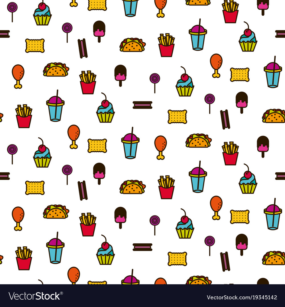 Fast food icon style seamless pattern