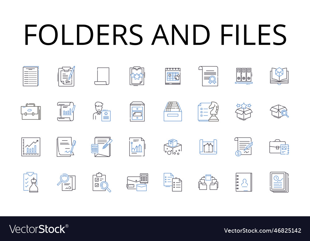 Folders and files line icons collection vector image Folders and files line icons collection