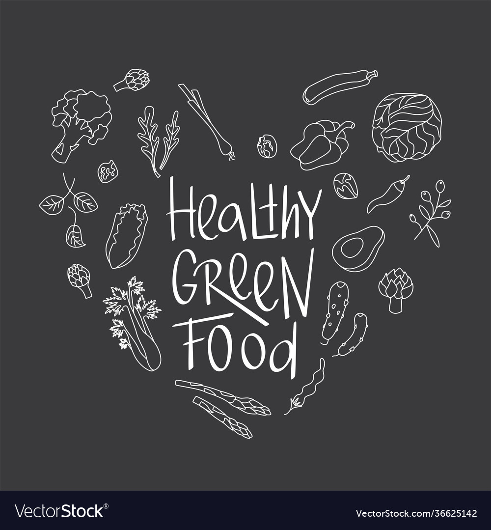 Healthy green food sign with outline