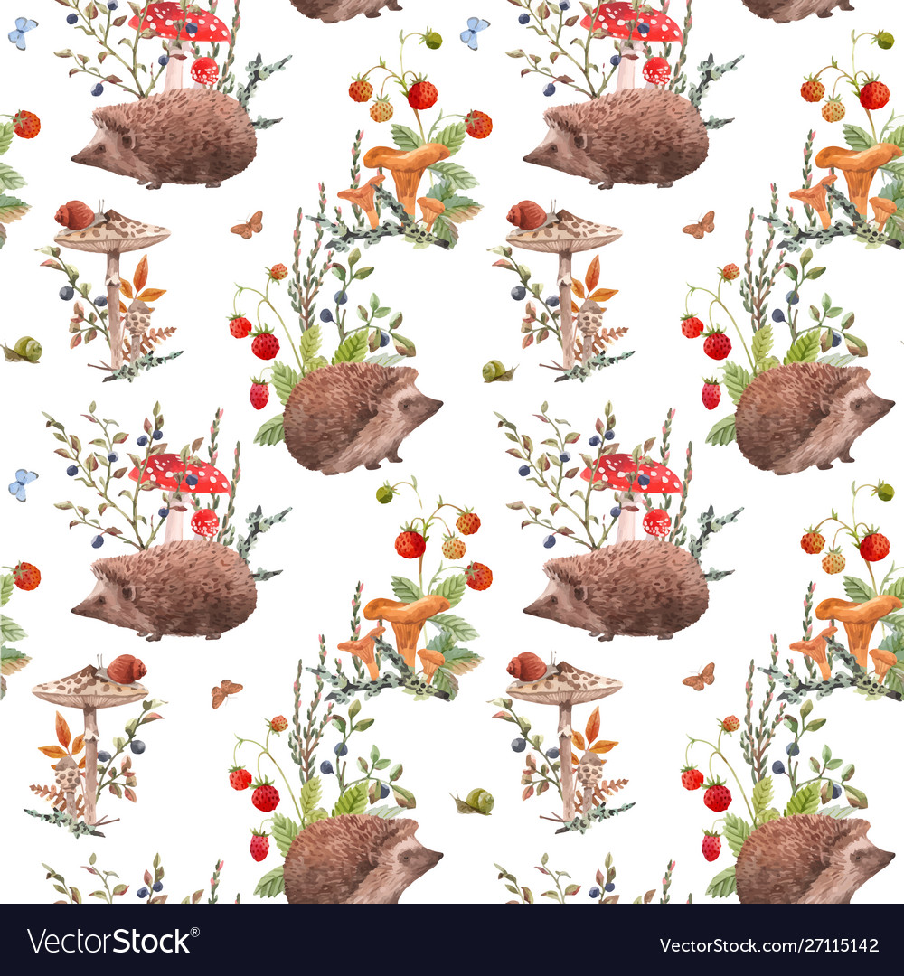 Watercolor autumn forest pattern vector image Watercolor autumn forest pattern