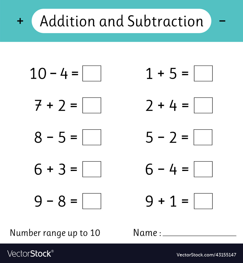 Addition and Subtraction Worksheet - Numbers 1 to