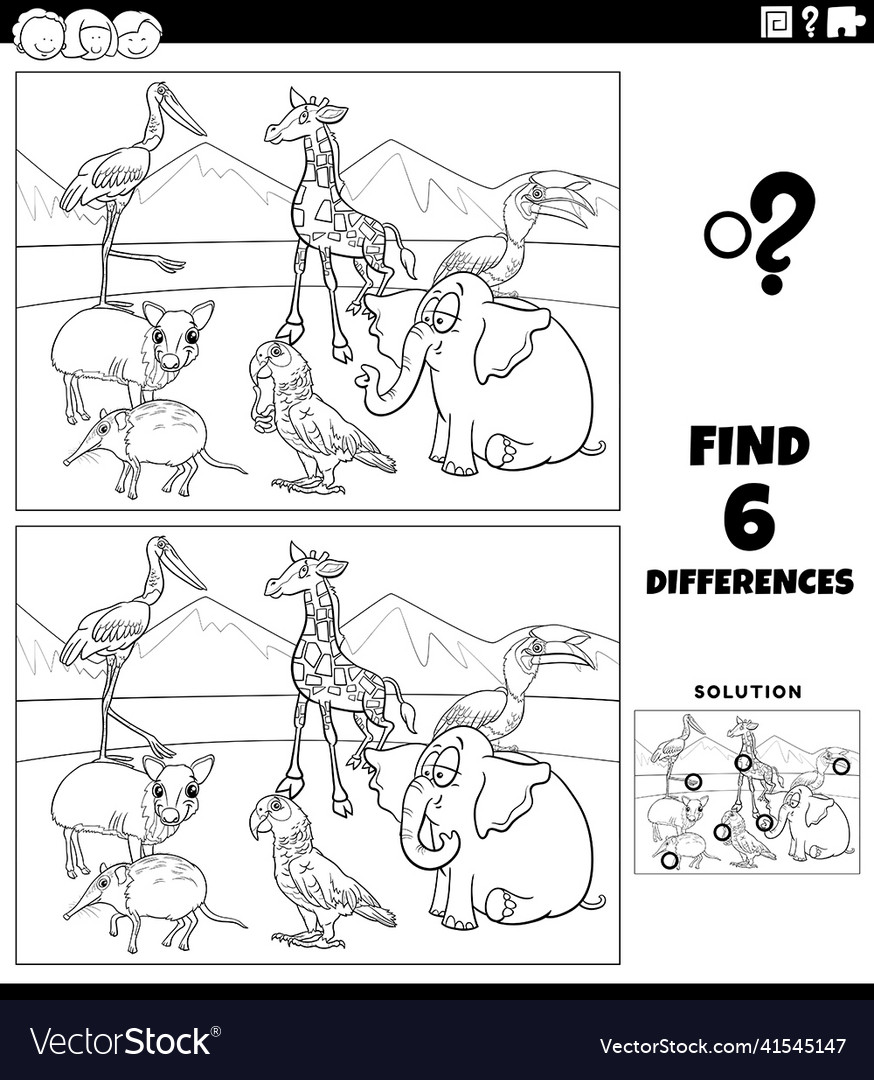 Differences game with cartoon wild animals Vector Image