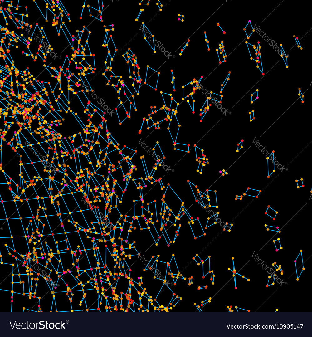 Exploded grid made of connected dots