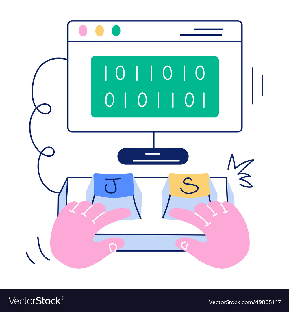 Get this hand drawn mini of js coding Royalty Free Vector