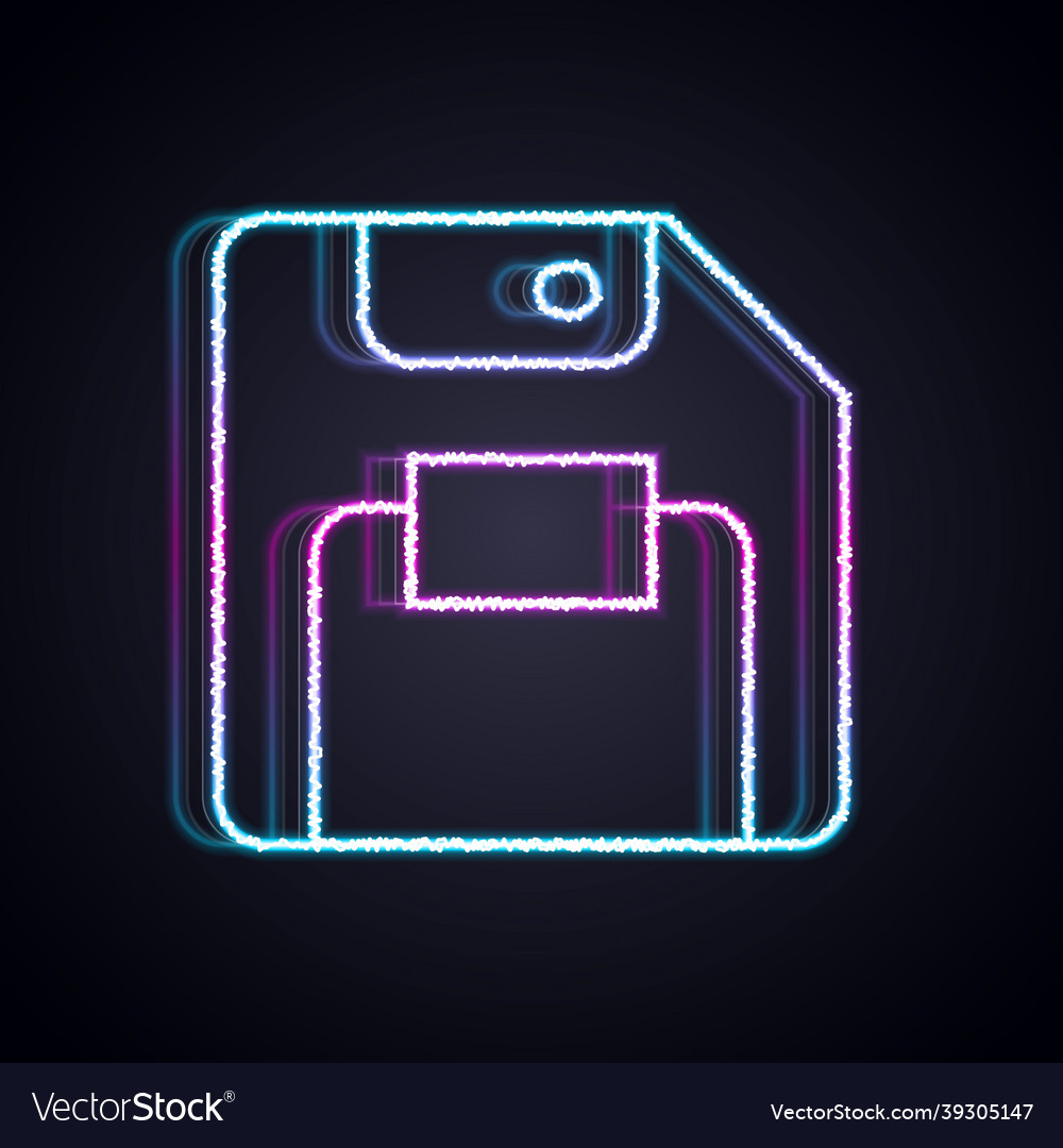 Glowing neon line floppy disk for computer data vector image Glowing neon line floppy disk for computer data