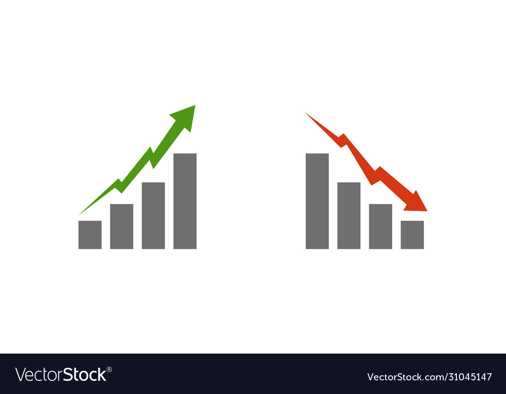 Growing graph with arrow icons in flat vector image Growing graph with arrow icons in flat