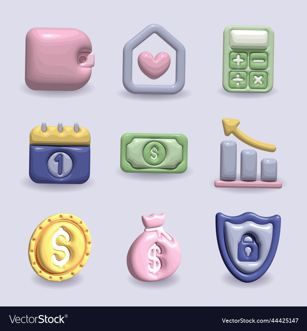 Icons set money 3d