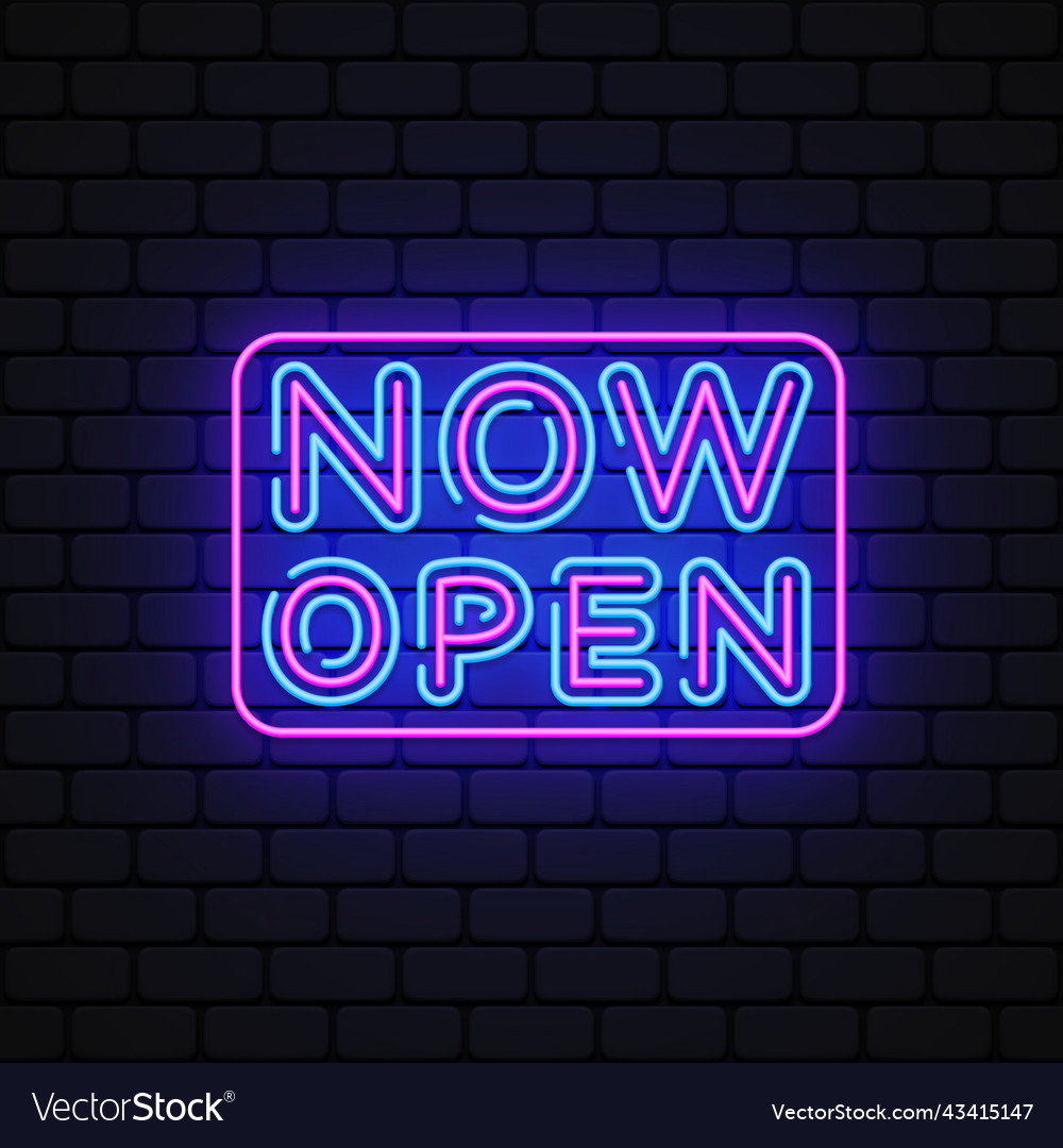 Now open neon on light background icon