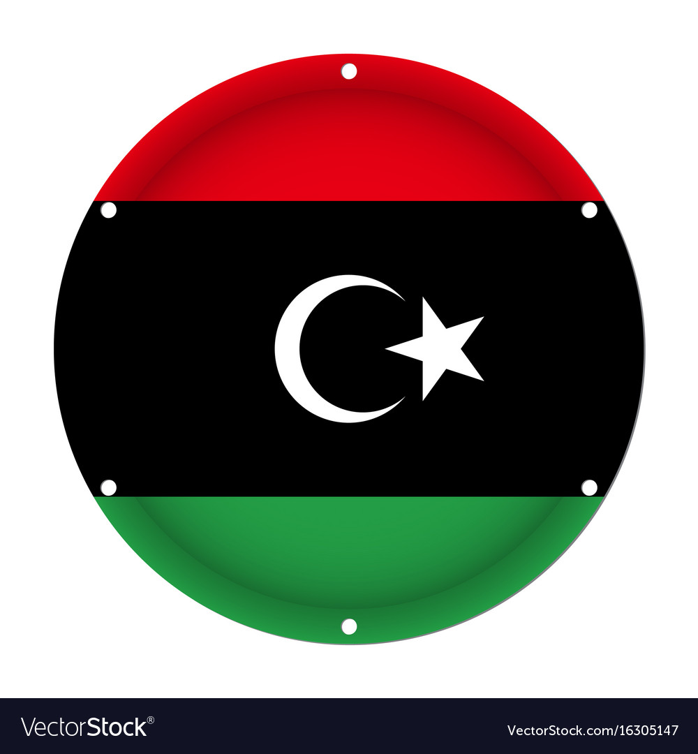 Round metallic flag of libya with screw holes