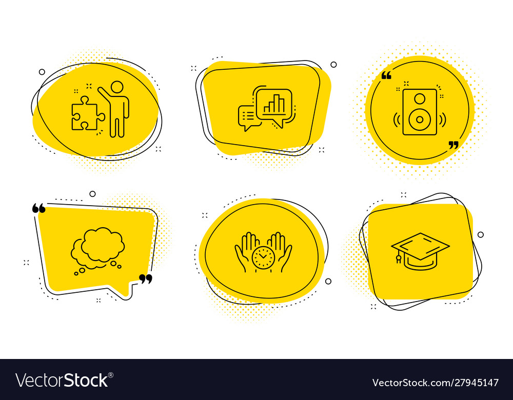 Safe time strategy and speakers icons set graph