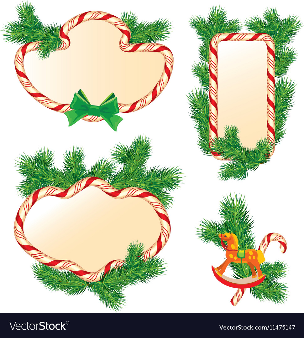 Set of fir-tree branches candy frames and borders
