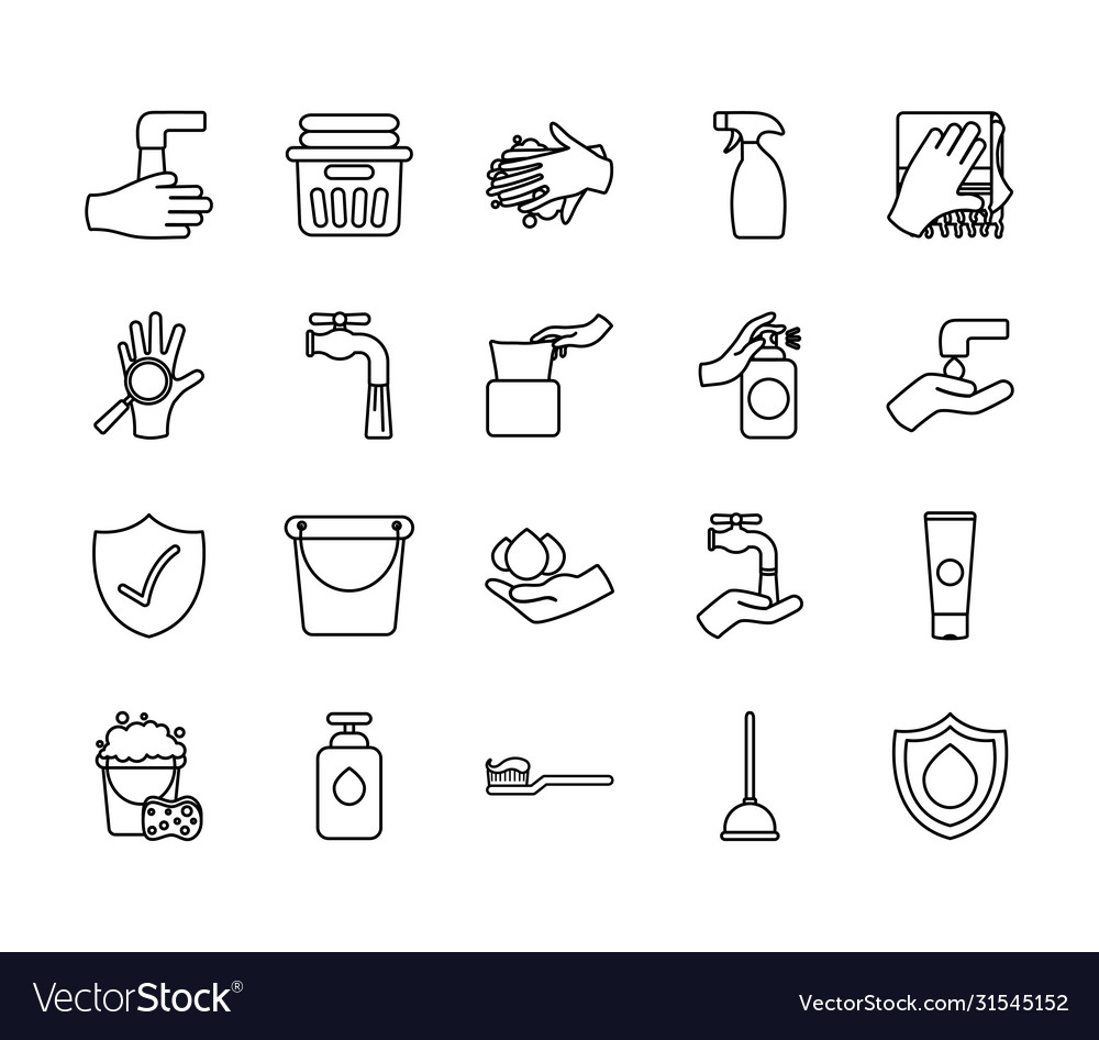 Clean hands and hygiene icon set line style