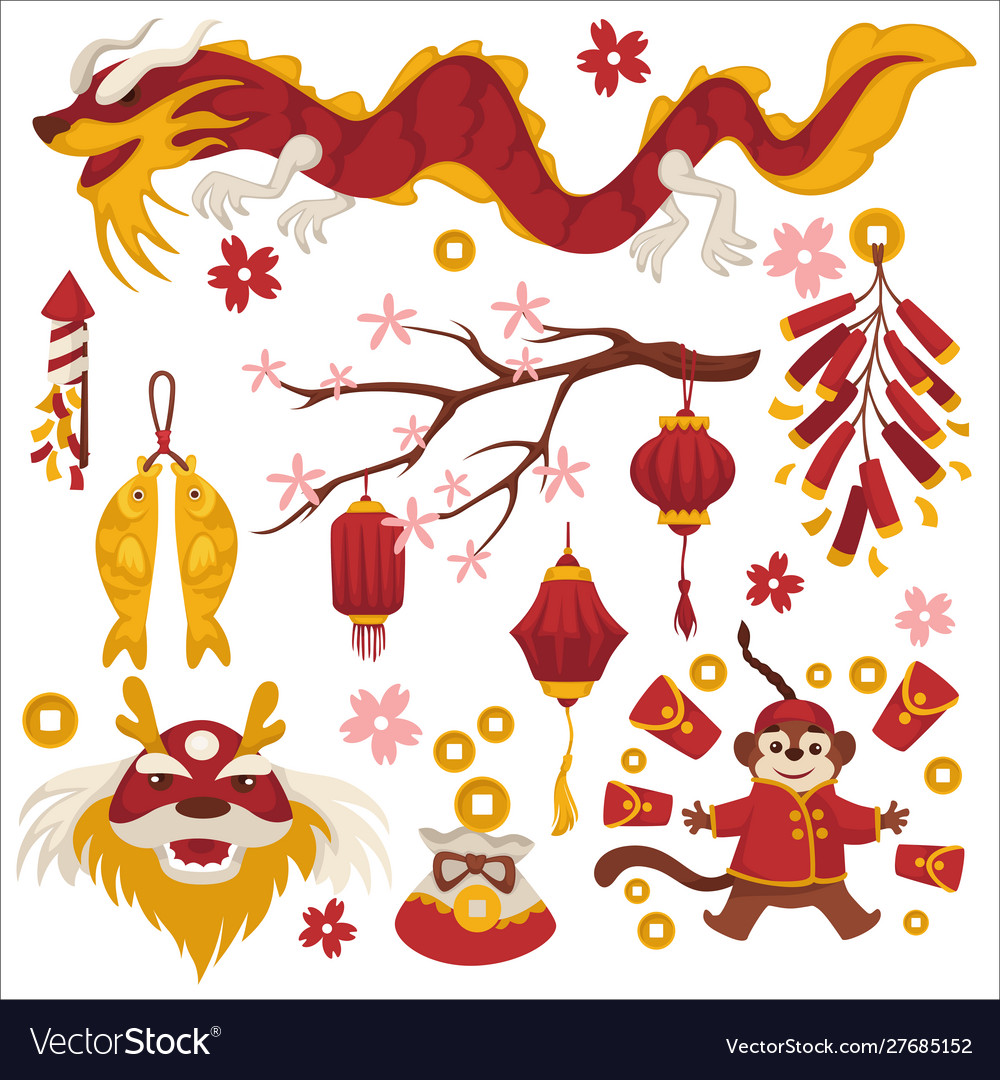 Dragon and sakura chinese new year symbols Vector Image