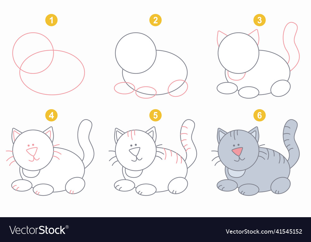 Instructions for drawing kitty step Royalty Free Vector