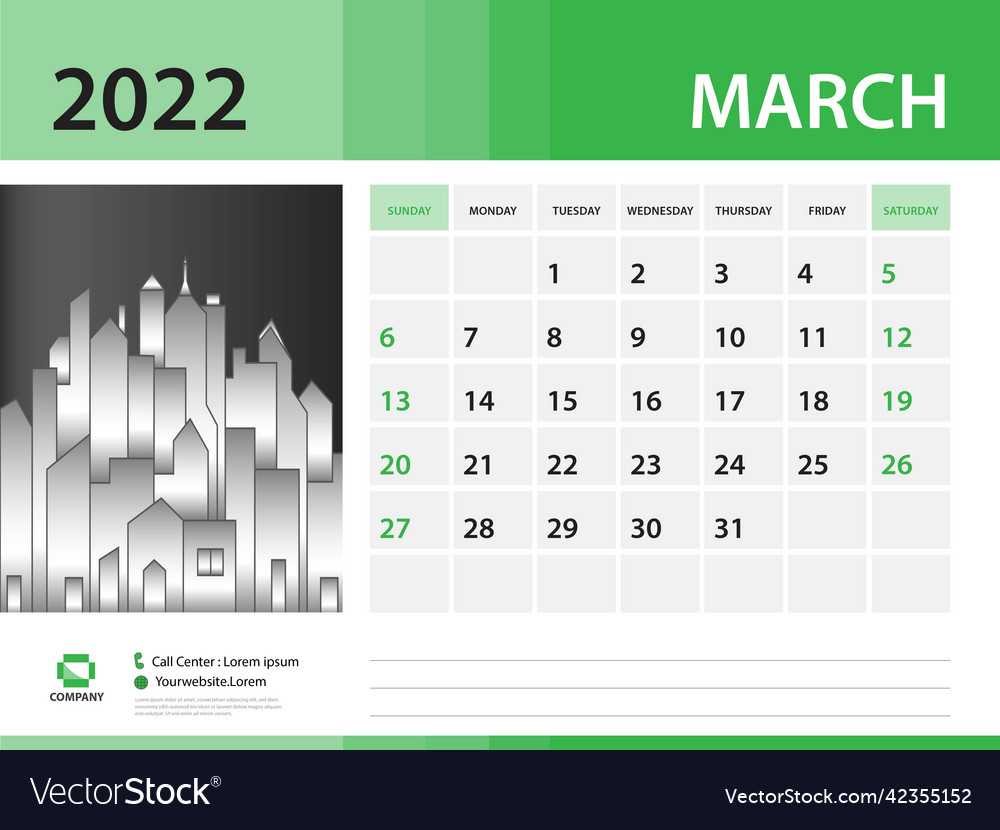 March 2022 year- calendar template