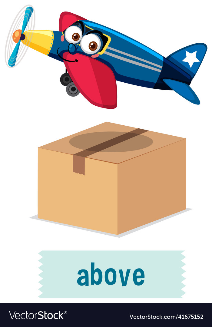 Preposition wordcard with airplane above box
