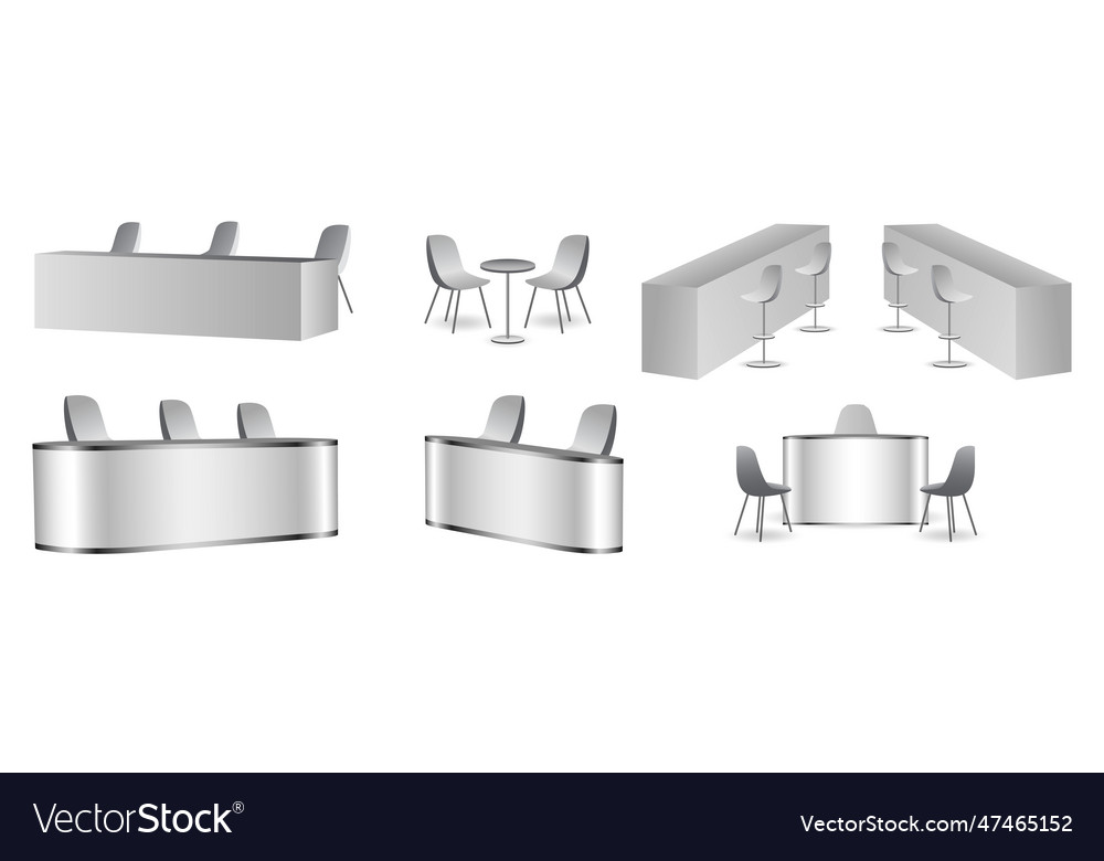 Set of realistic trade exhibition chair and table