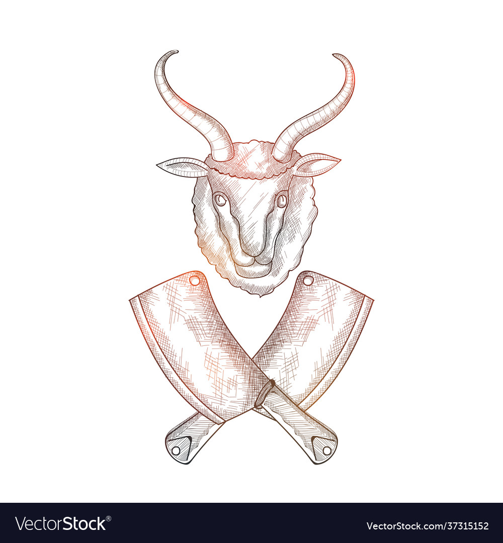 Sketch goat face and knives for eid-al-adha