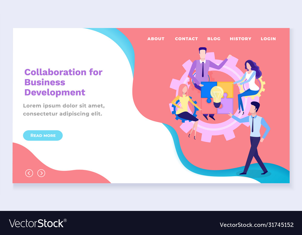 Startup team and business development web page vector image Startup team and business development web page