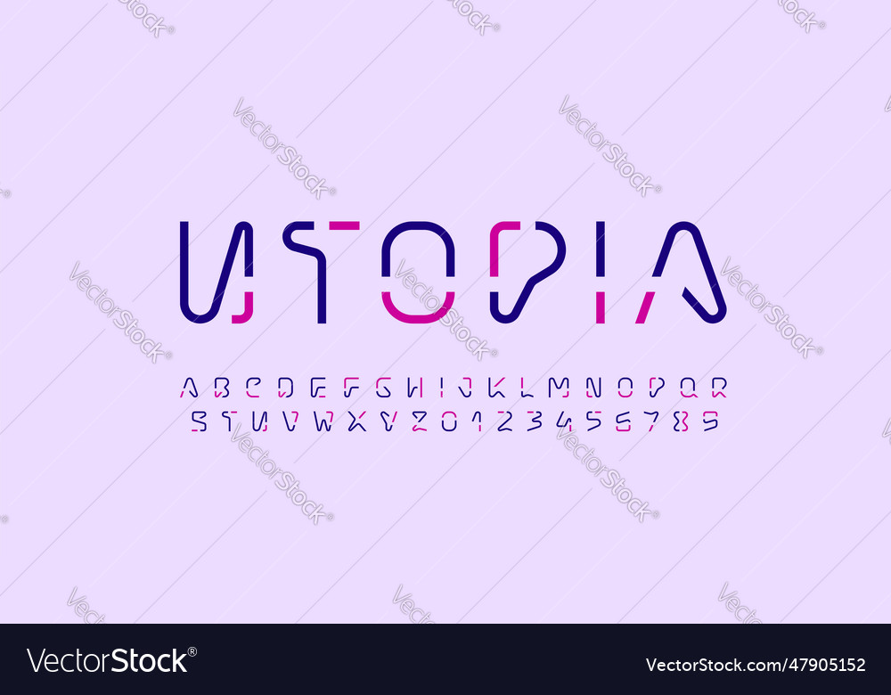 Technical multi-colored font digital alphabet