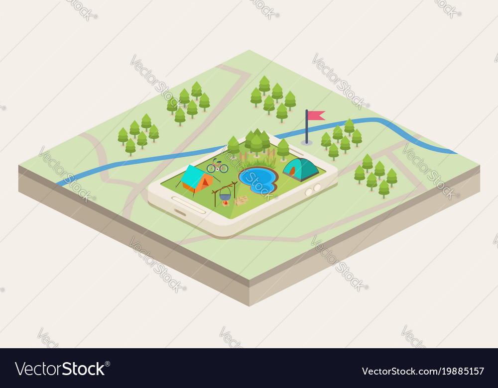 A mobile map a campsite Royalty Free Vector Image