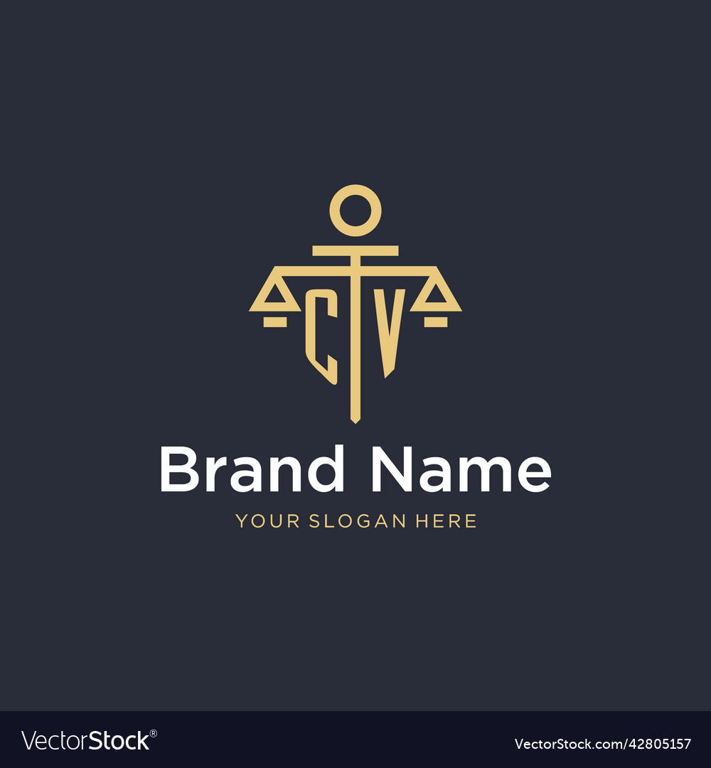 Cv initial monogram logo with scale and pillar
