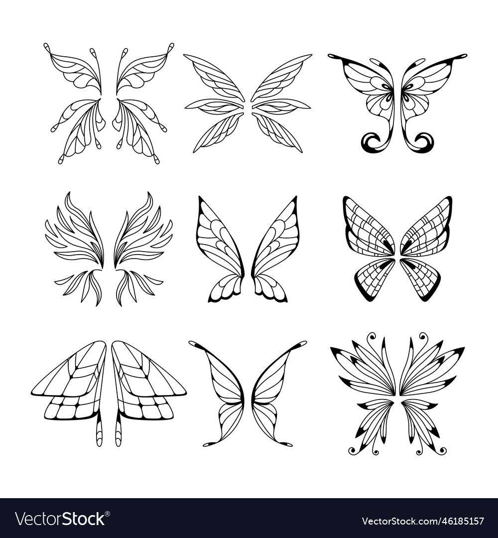 detailed-fairy-wing-outlines-royalty-free-vector-image for Free Printable Fairy Wing Templates Detailed Fairy Wing Outlines Royalty Free Vector Image for Free Printable Fairy Wing Templates