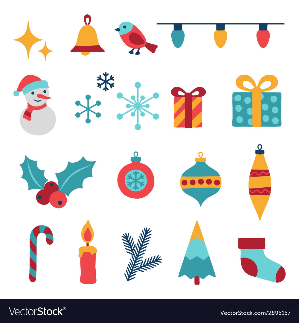 Set of merry christmas and happy new year icons