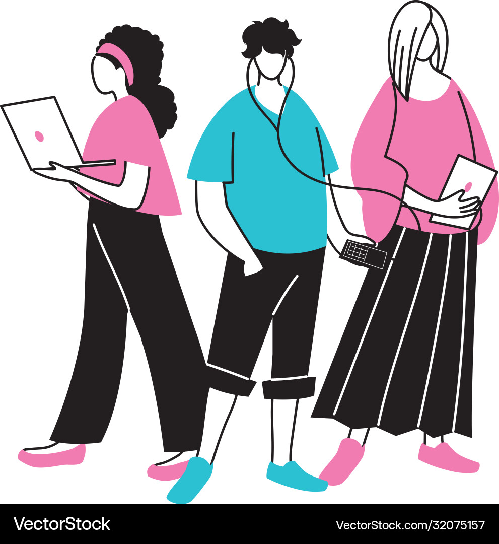 Young people using an electronic device Royalty Free Vector