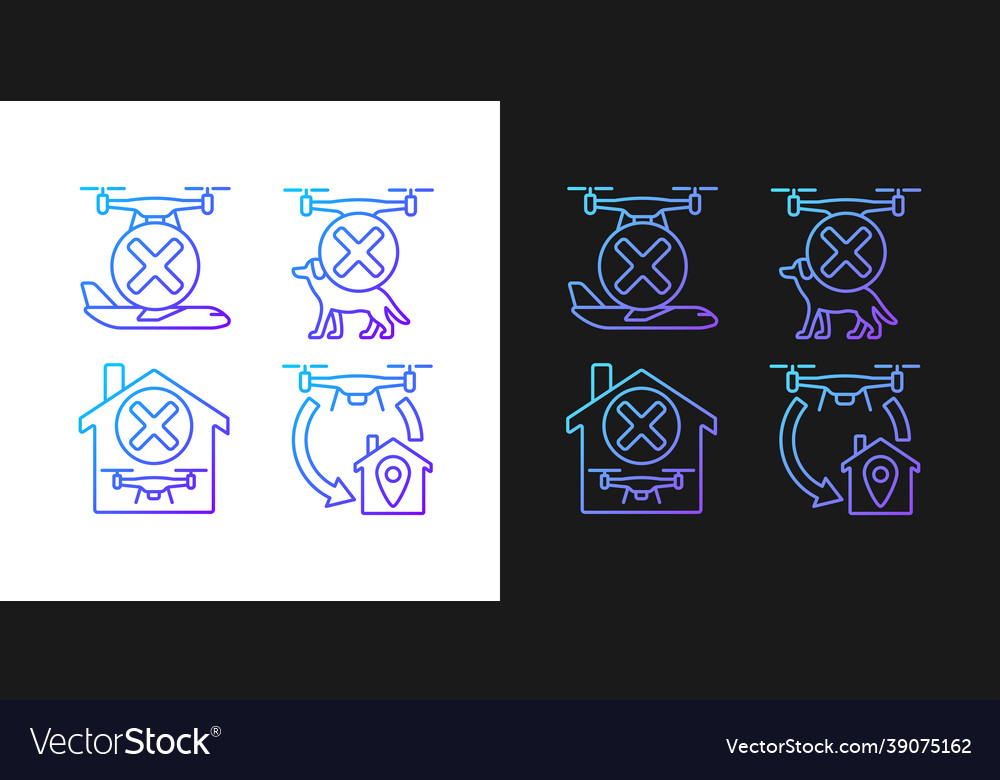 Drone flight gradient manual label icons set vector image Drone flight gradient manual label icons set