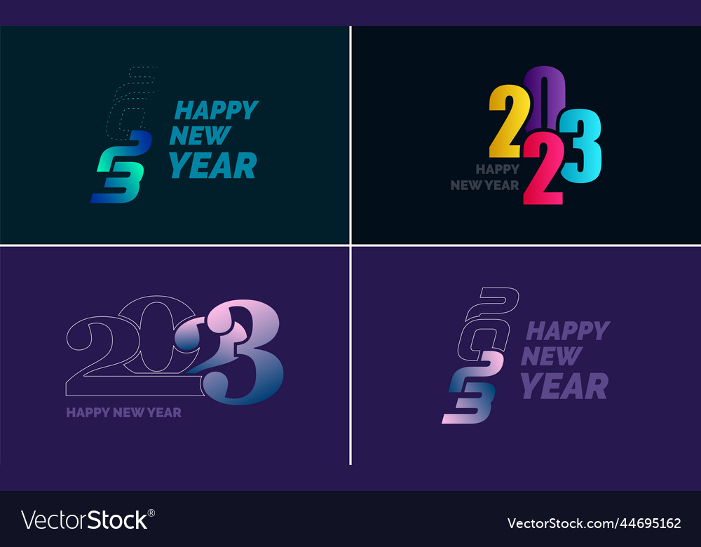 Happy new year 2023 text design pack for brochure Vector Image