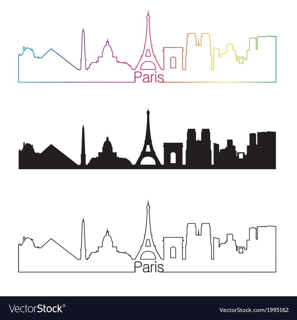 Paris skyline linear style with rainbow Royalty Free Vector