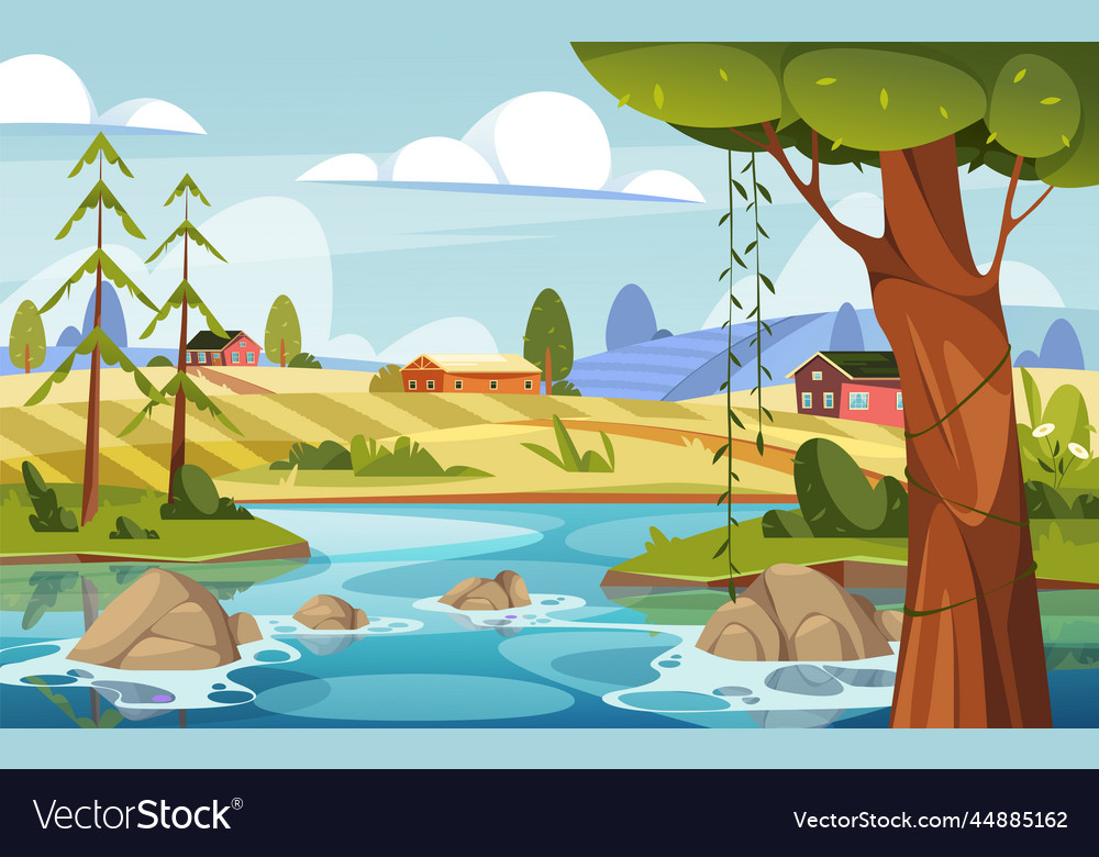 River landscape scape of lake bank banner Vector Image