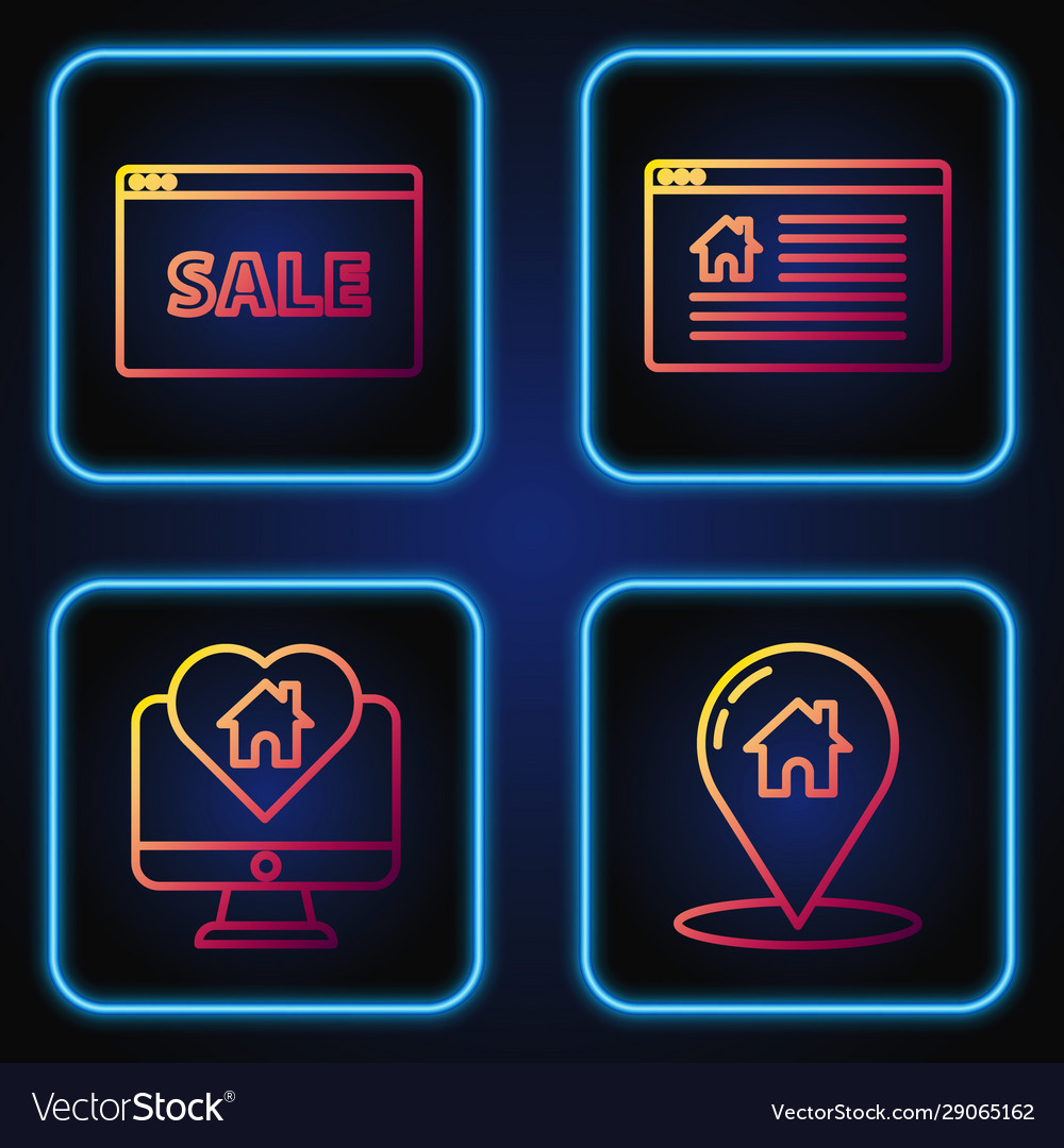 Set line map pointer with house monitor vector image Set line map pointer with house monitor